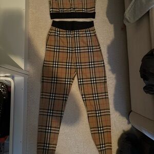 Burberry Tan Plaid Track Pants SET for sale